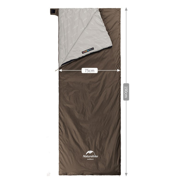 Мешок спальный Naturehike LW180, 190х75 см, (ТК: +15C), коричневый