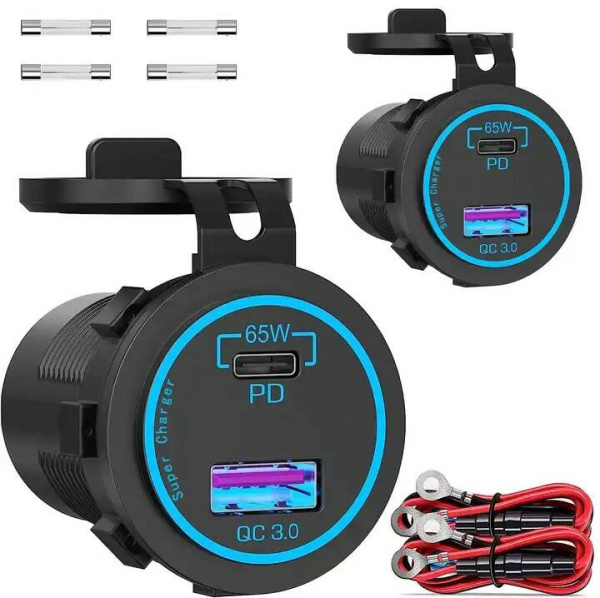 Розетка USB QC 3.0, PD3 65Вт с выключателем