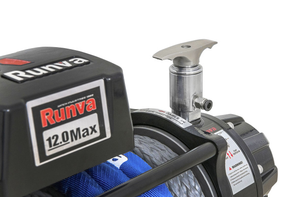 Лебёдка электрическая 12V Runva 12000 lbs 5443 кг влагозащищённая, комбин. роспуск, синт. трос