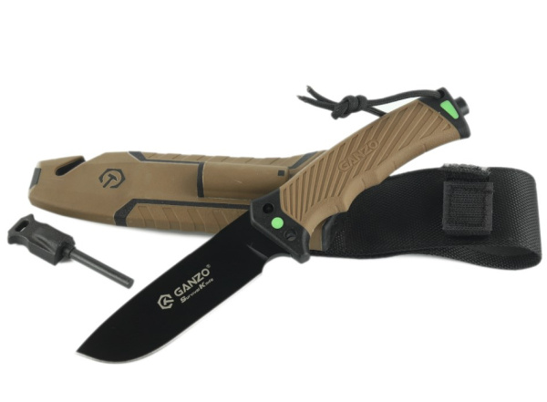 Нож туристический GANZO, длина 243 мм, сталь 8CR13, коричневый, с паракордом, в ножнах Нож туристический GANZO, длина 243 мм, сталь 8CR13, коричневый, с паракордом, в ножнах